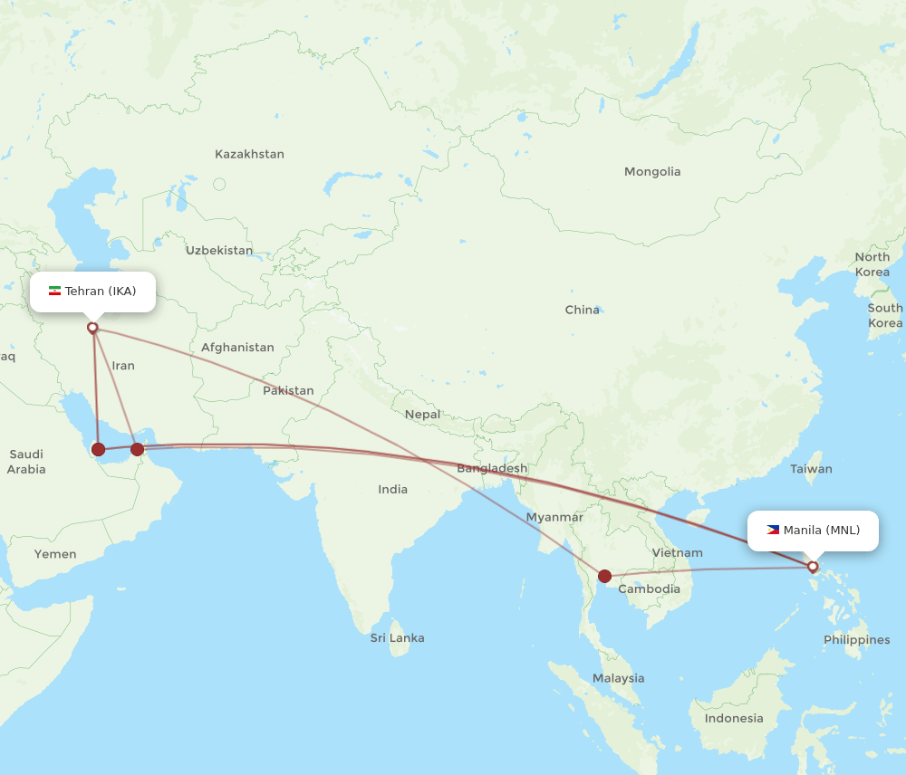 MNL-IKA flight routes