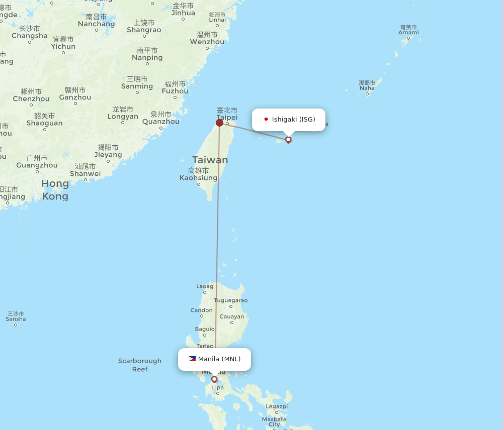 Ishigaki - Manila route map and flight paths