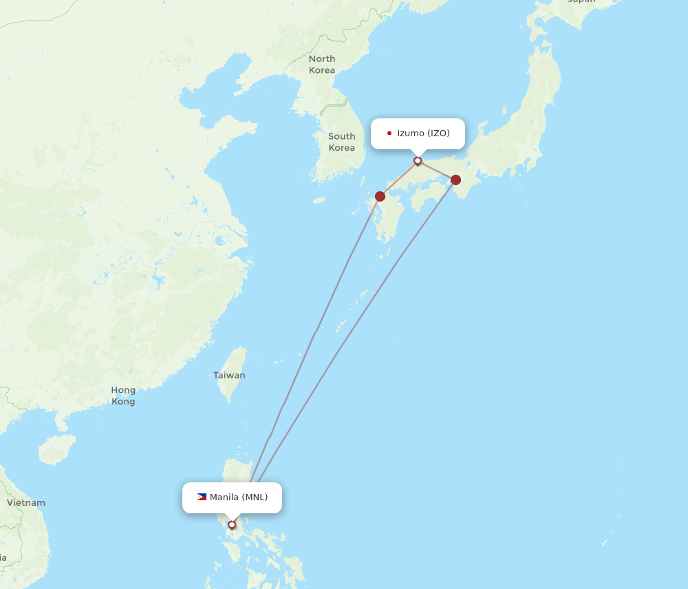MNL to IZO flights and routes map
