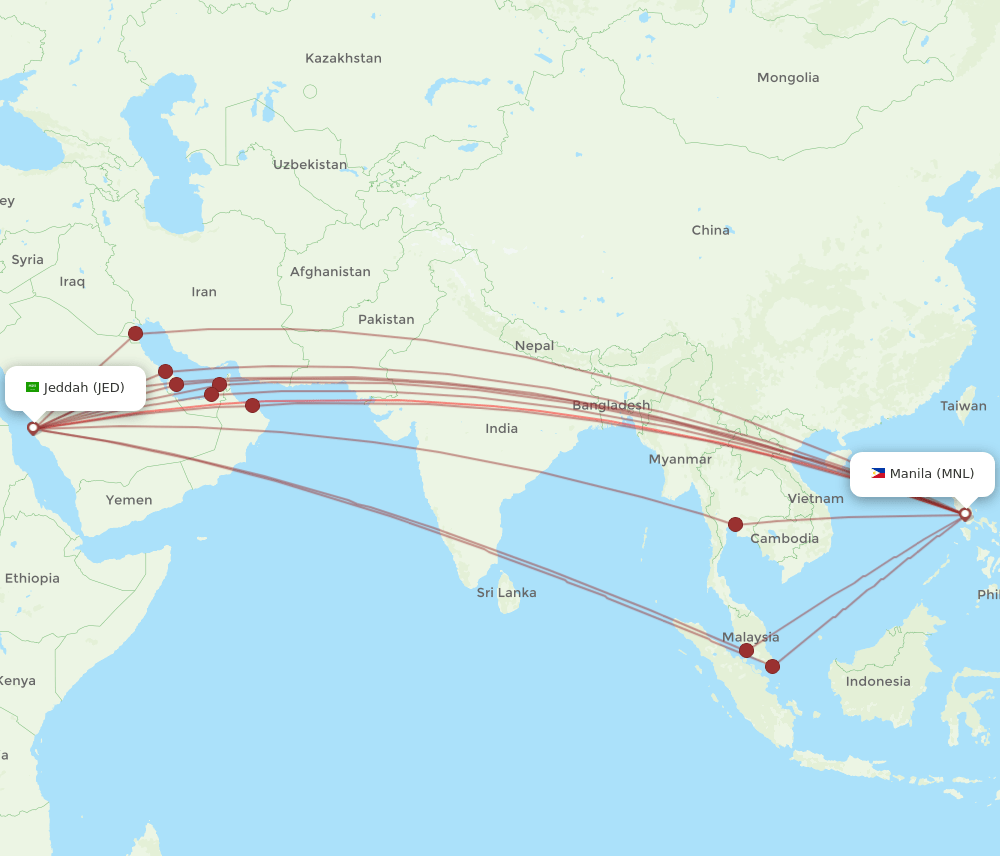 MNL to JED flights and routes map