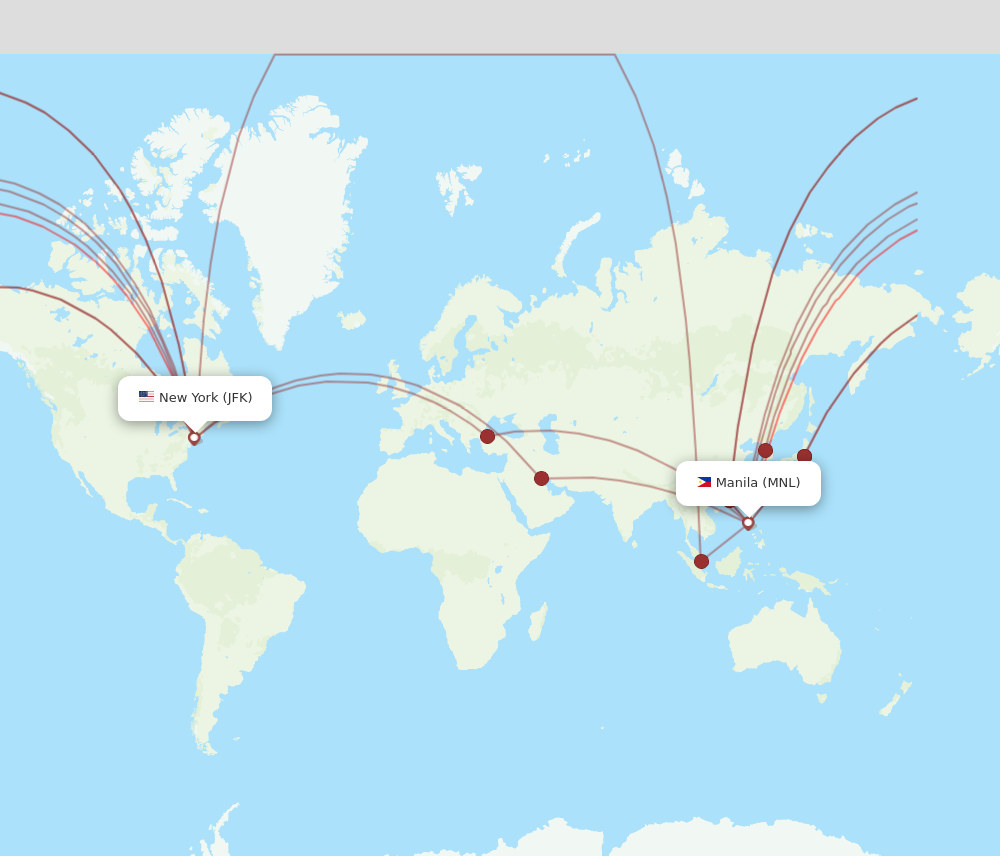 MNL to JFK flights and routes map