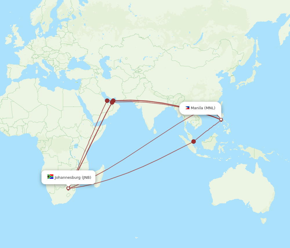 MNL-JNB flight routes