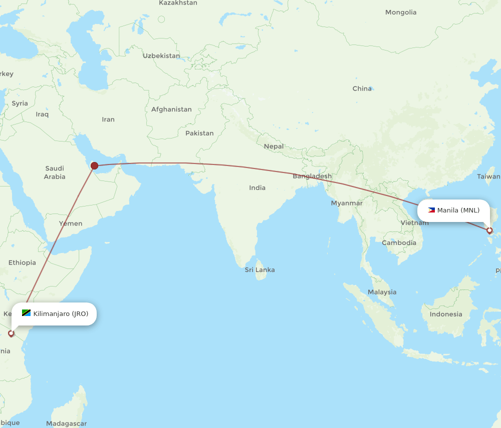 MNL to JRO flights and routes map