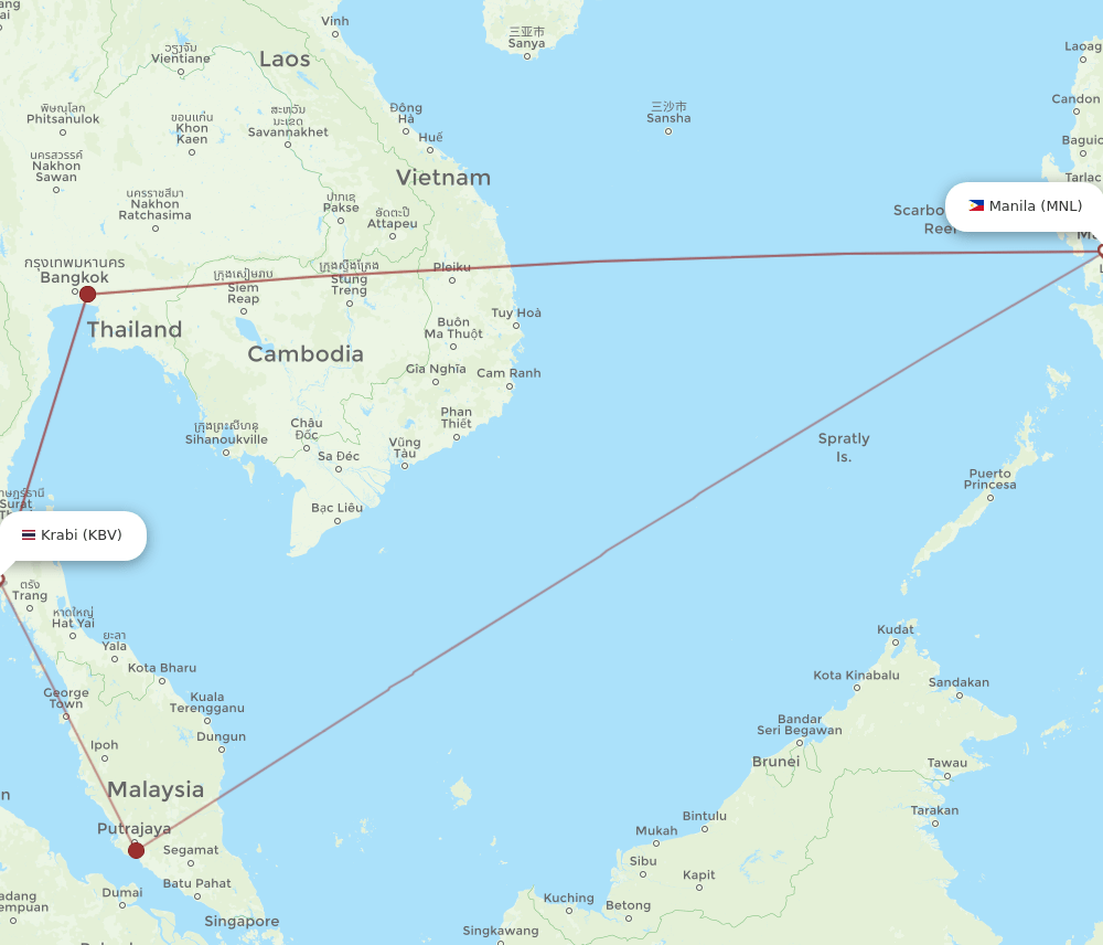 MNL to KBV flights and routes map