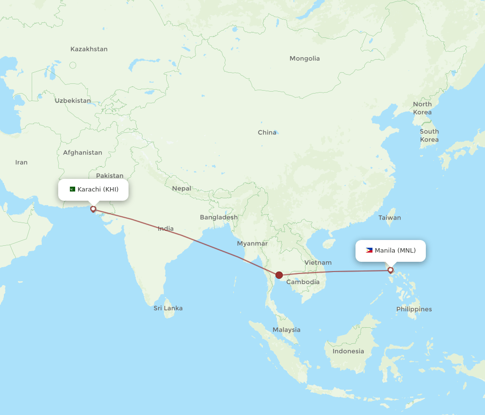 MNL to KHI flights and routes map