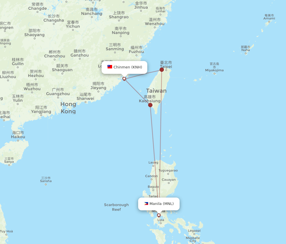 MNL to KNH flights and routes map