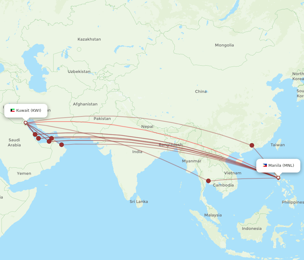 MNL to KWI flights and routes map