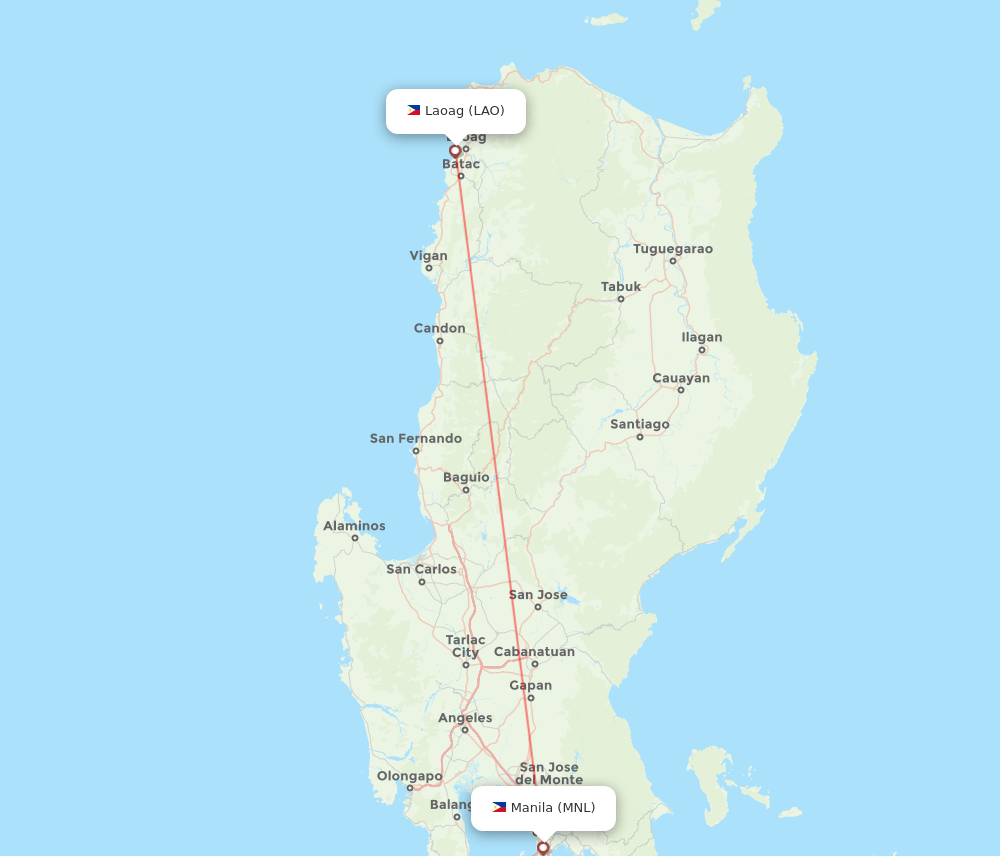 Manila - Laoag route map and flight paths