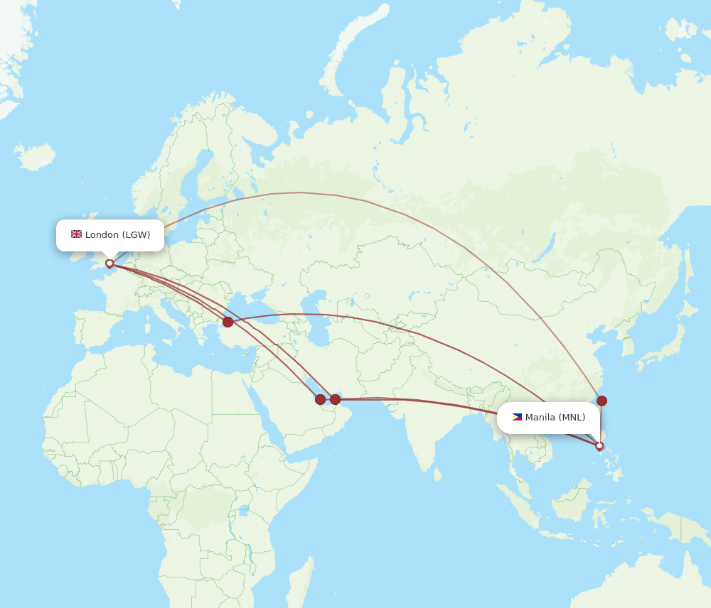 MNL-LGW flight routes