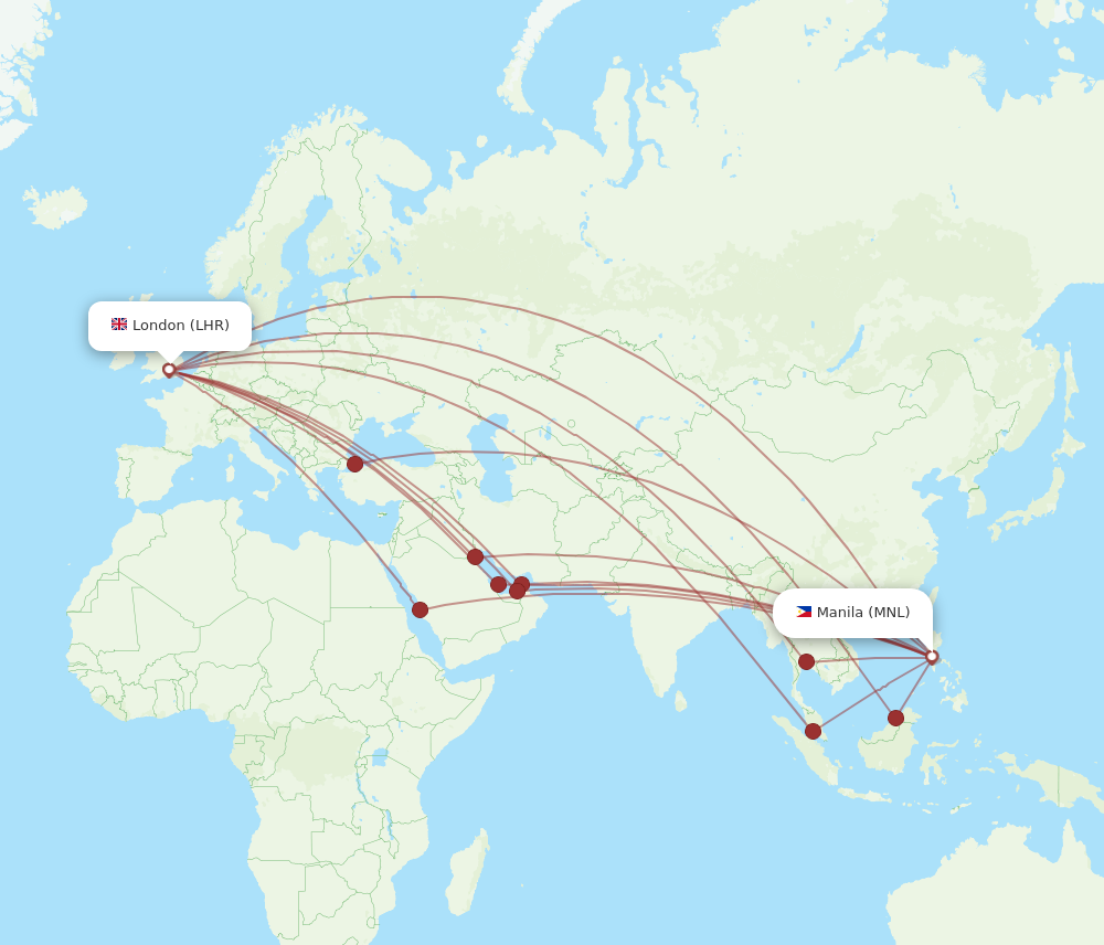 MNL to LHR flights and routes map