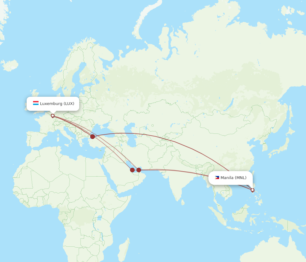 MNL to LUX flights and routes map