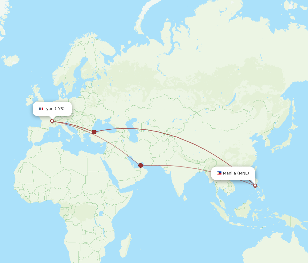 MNL to LYS flights and routes map