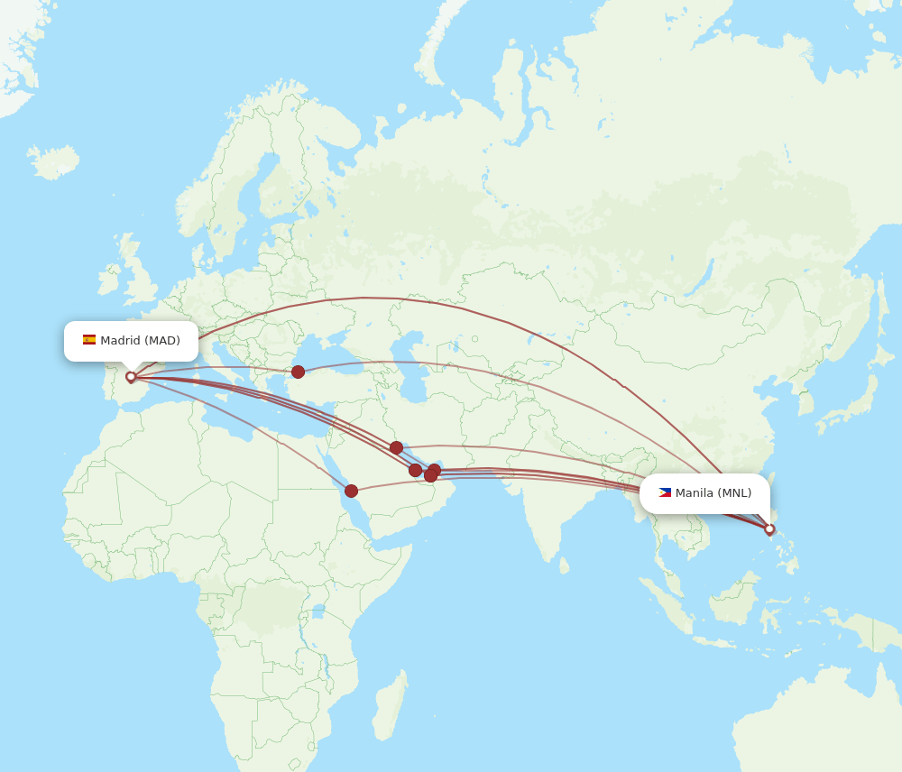 MNL to MAD flights and routes map