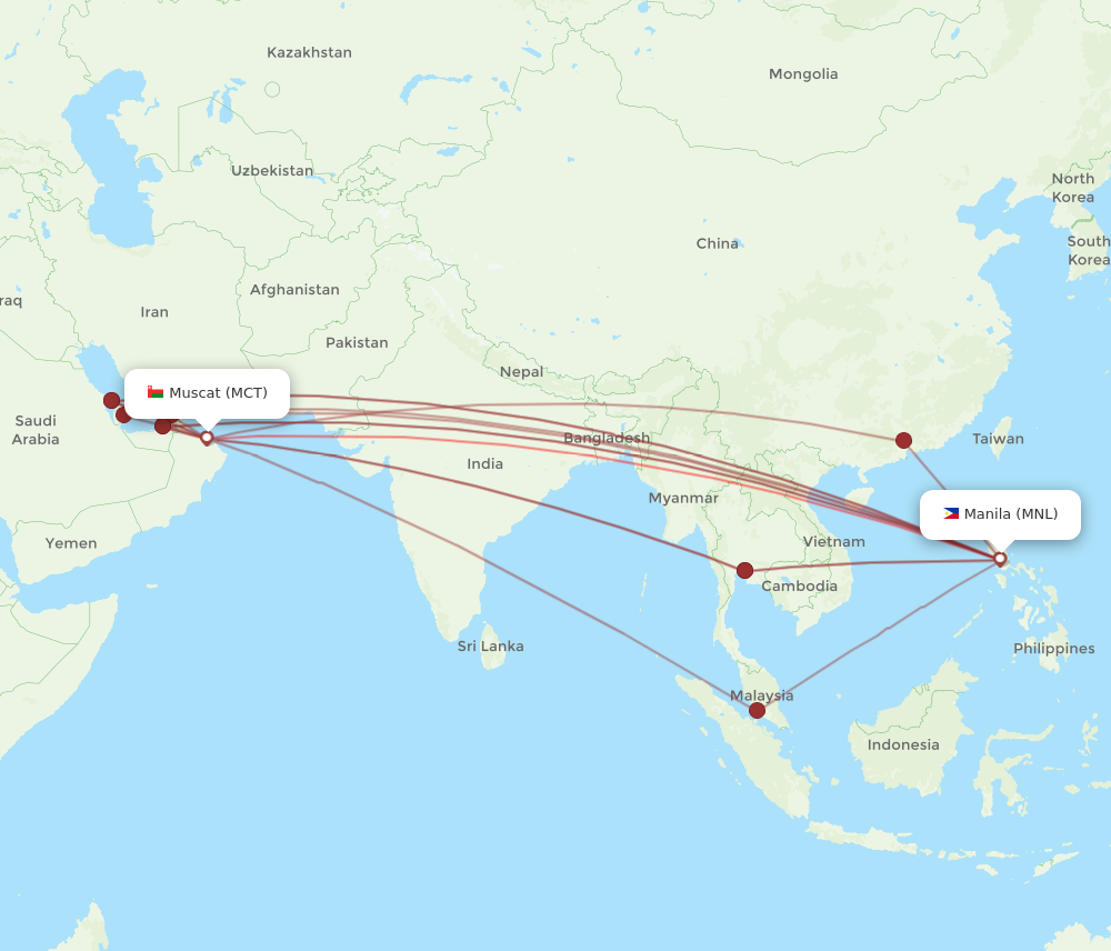 MNL to MCT flights and routes map