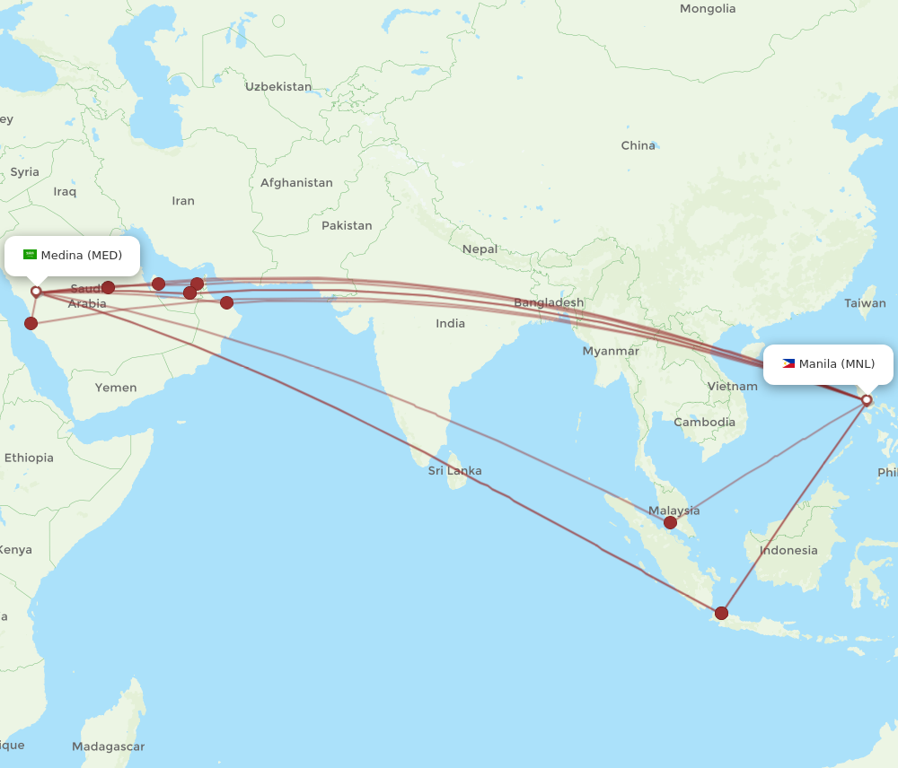 MNL to MED flights and routes map