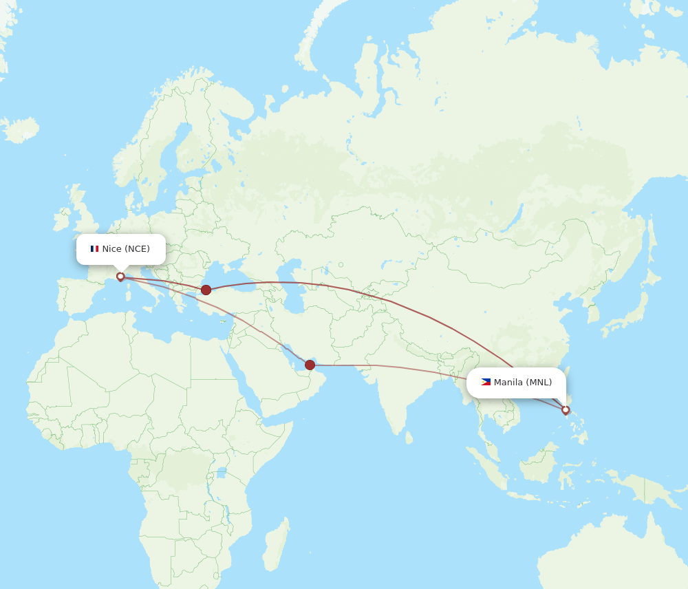 MNL to NCE flights and routes map