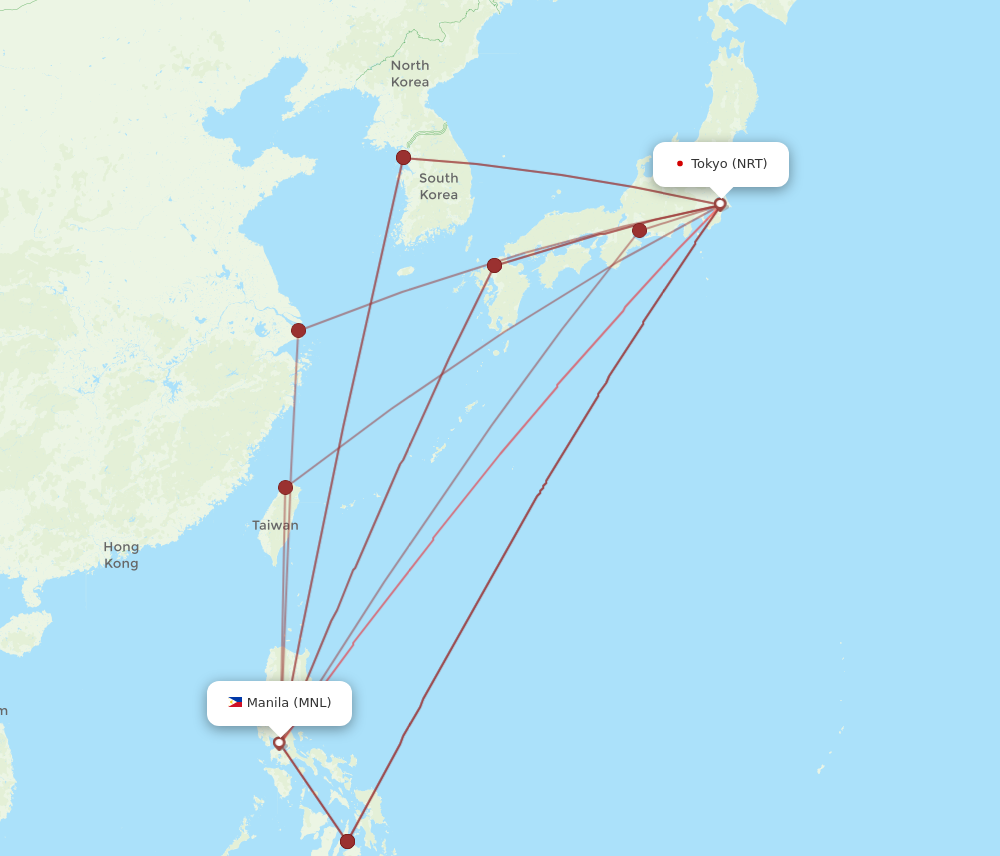 MNL to NRT flights and routes map