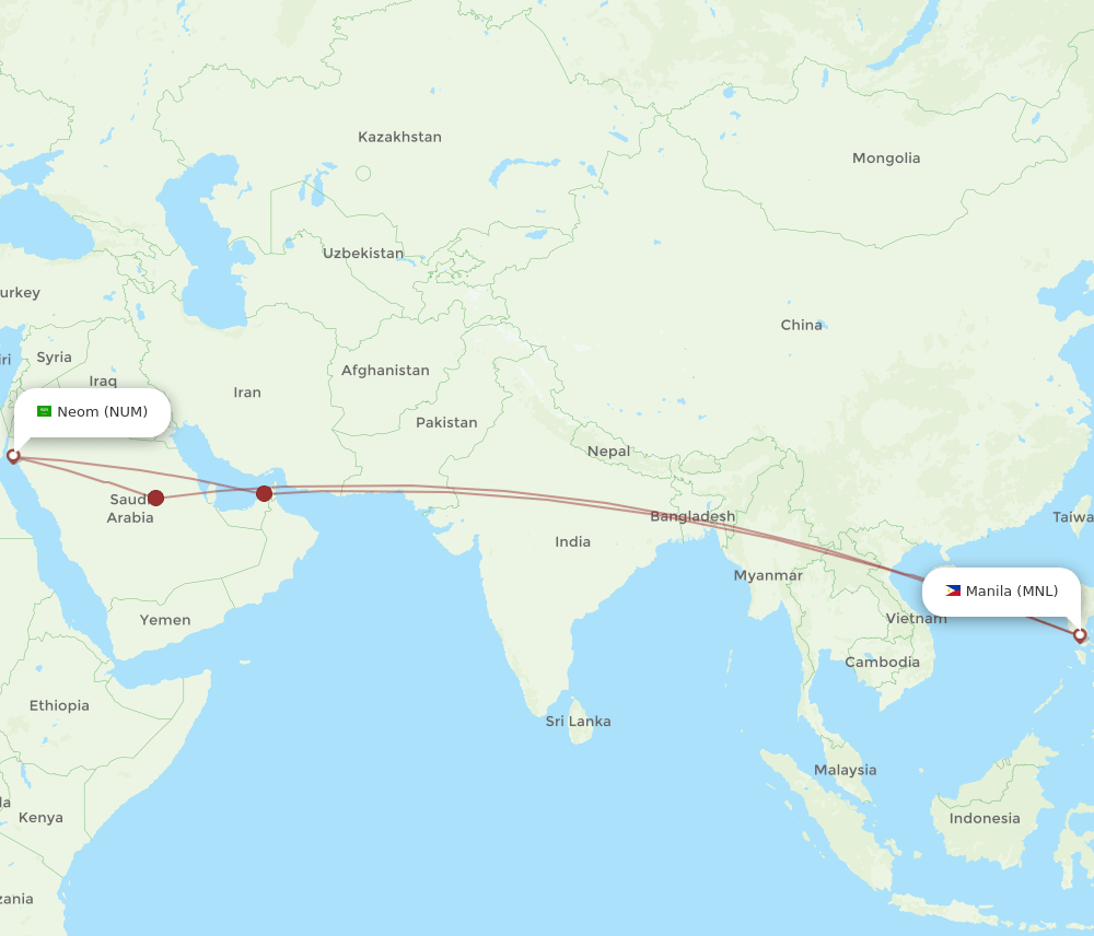 MNL to NUM flights and routes map