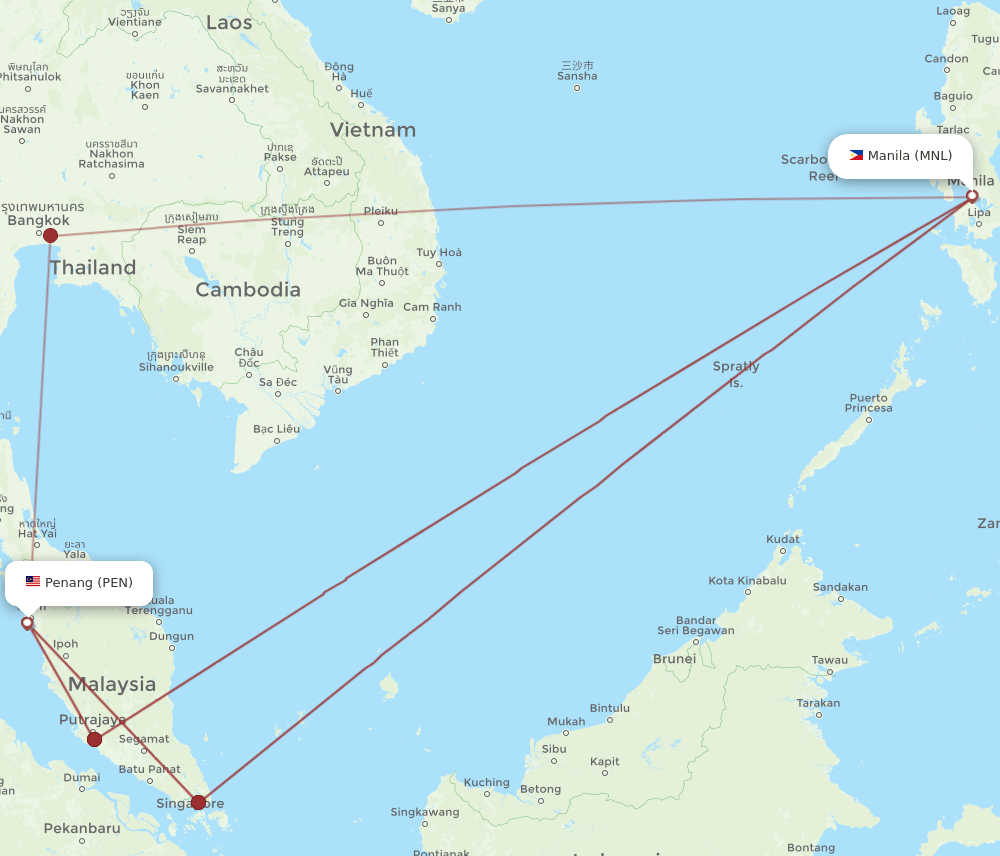 MNL to PEN flights and routes map