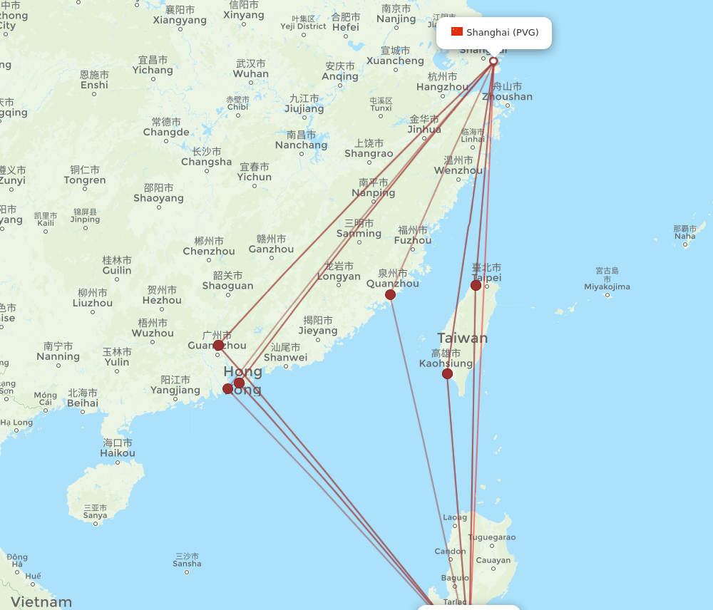 MNL to PVG flights and routes map