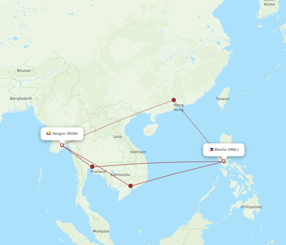 MNL to RGN flights and routes map