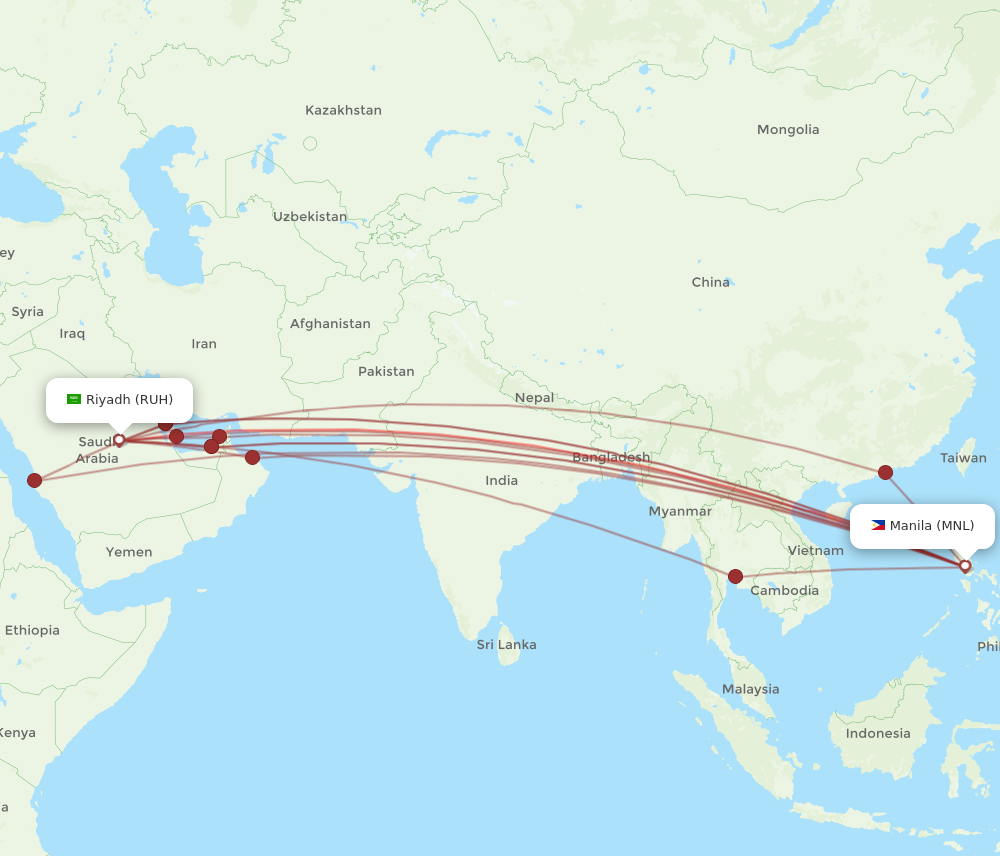 MNL to RUH flights and routes map