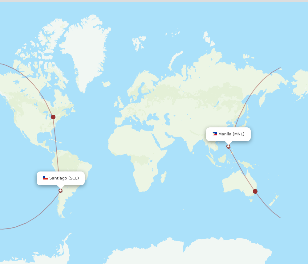 SCL to MNL flights and routes map