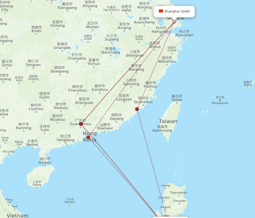 MNL-SHA flight routes