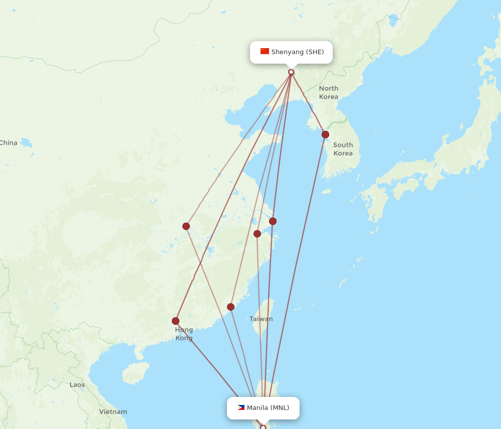 MNL to SHE flights and routes map
