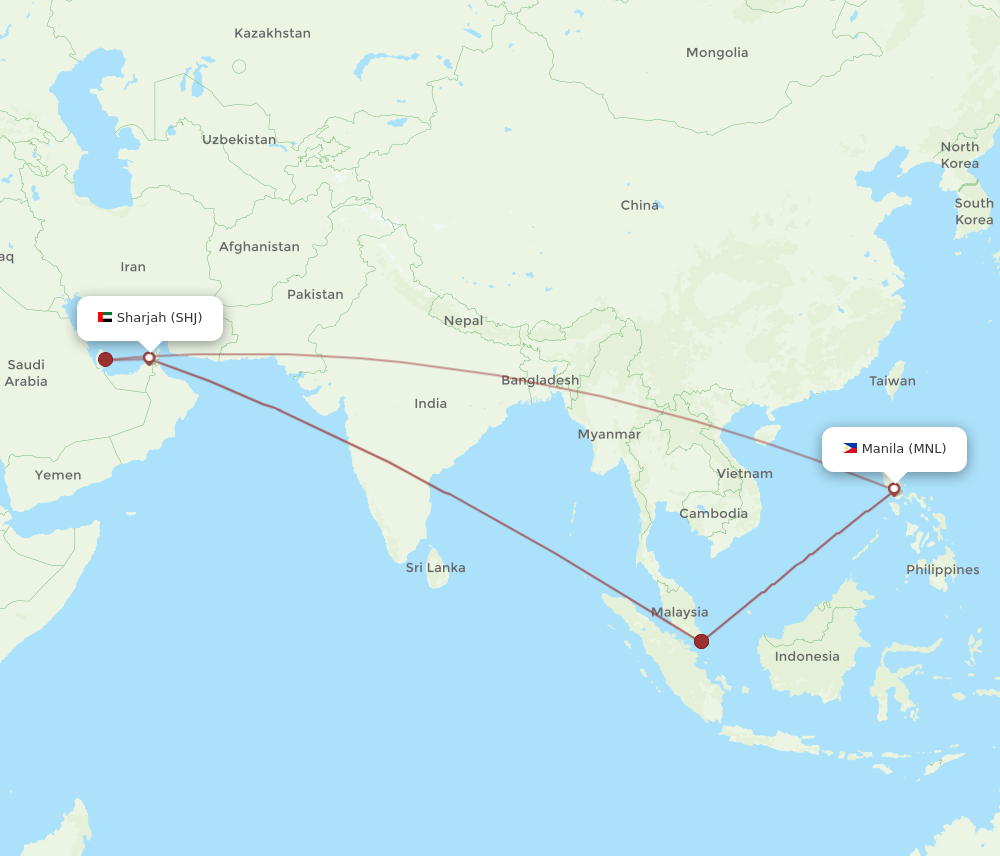 MNL to SHJ flights and routes map