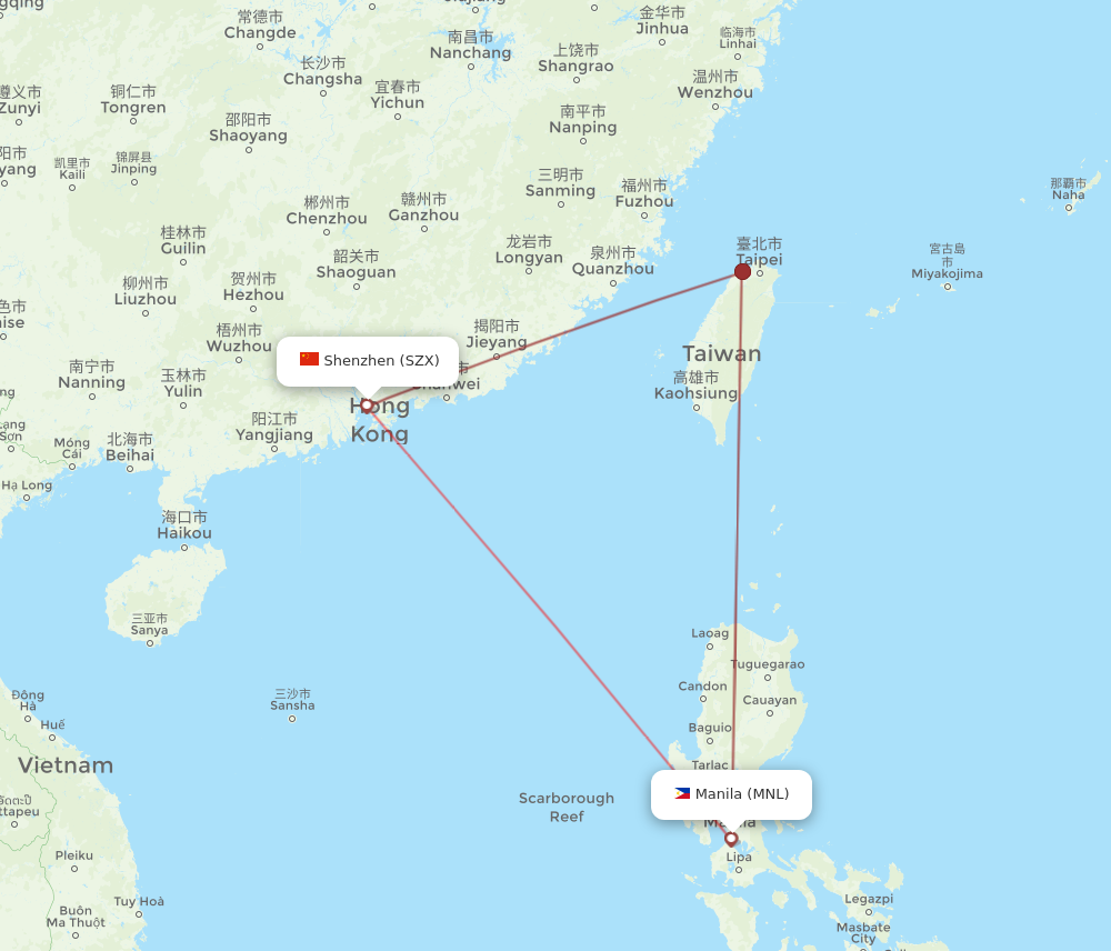 MNL to SZX flights and routes map