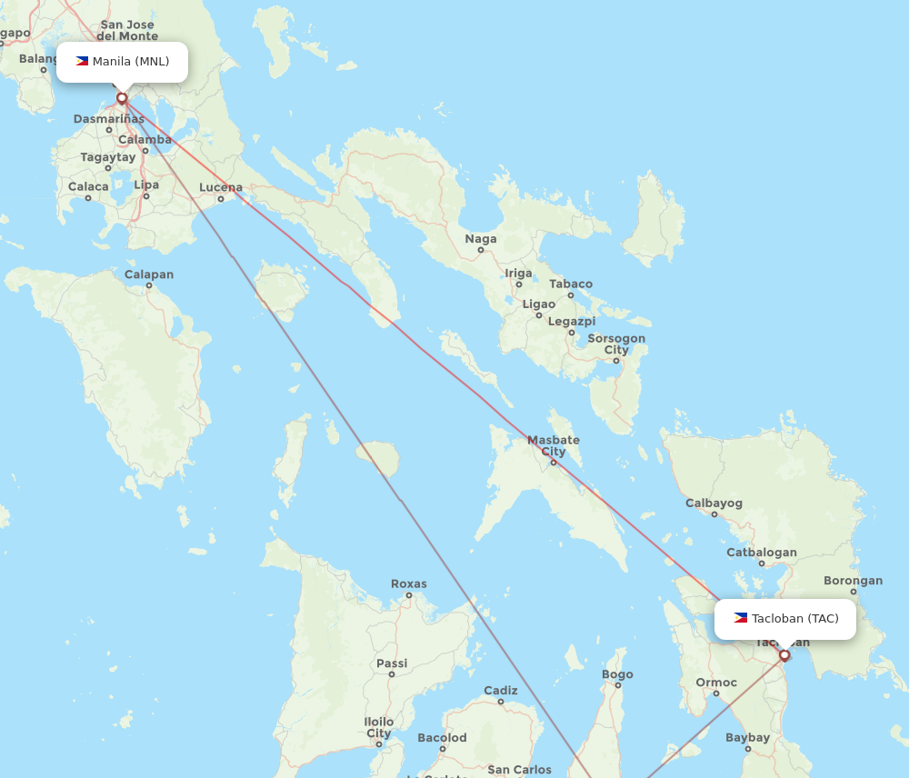 MNL to TAC flights and routes map