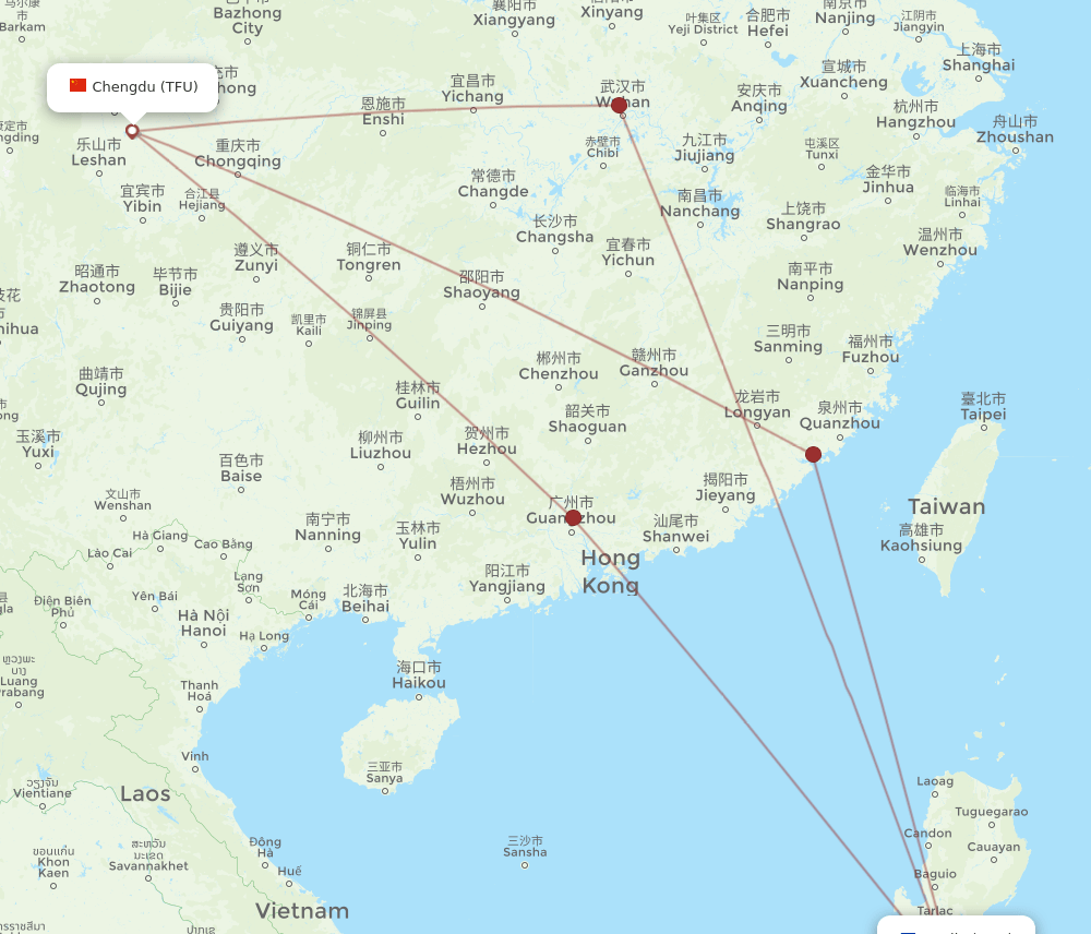 MNL to TFU flights and routes map