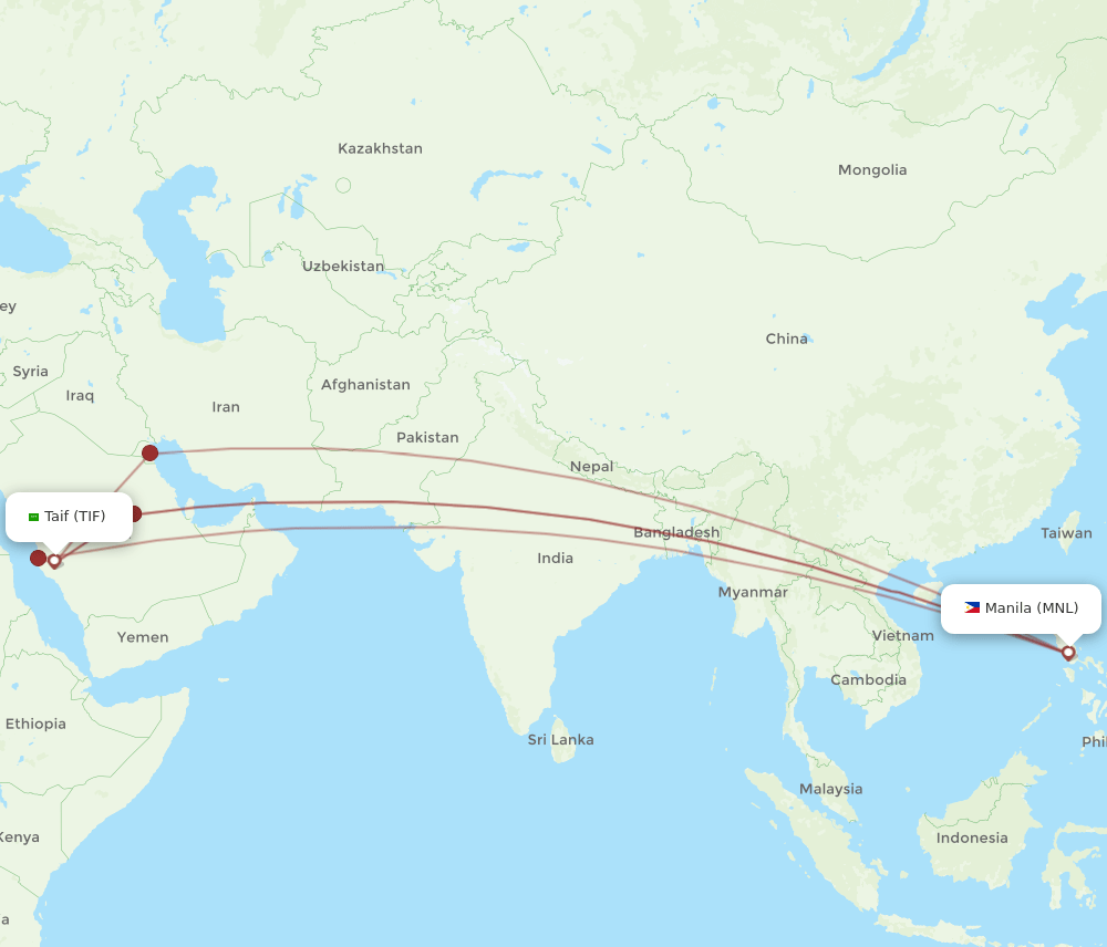 MNL to TIF flights and routes map