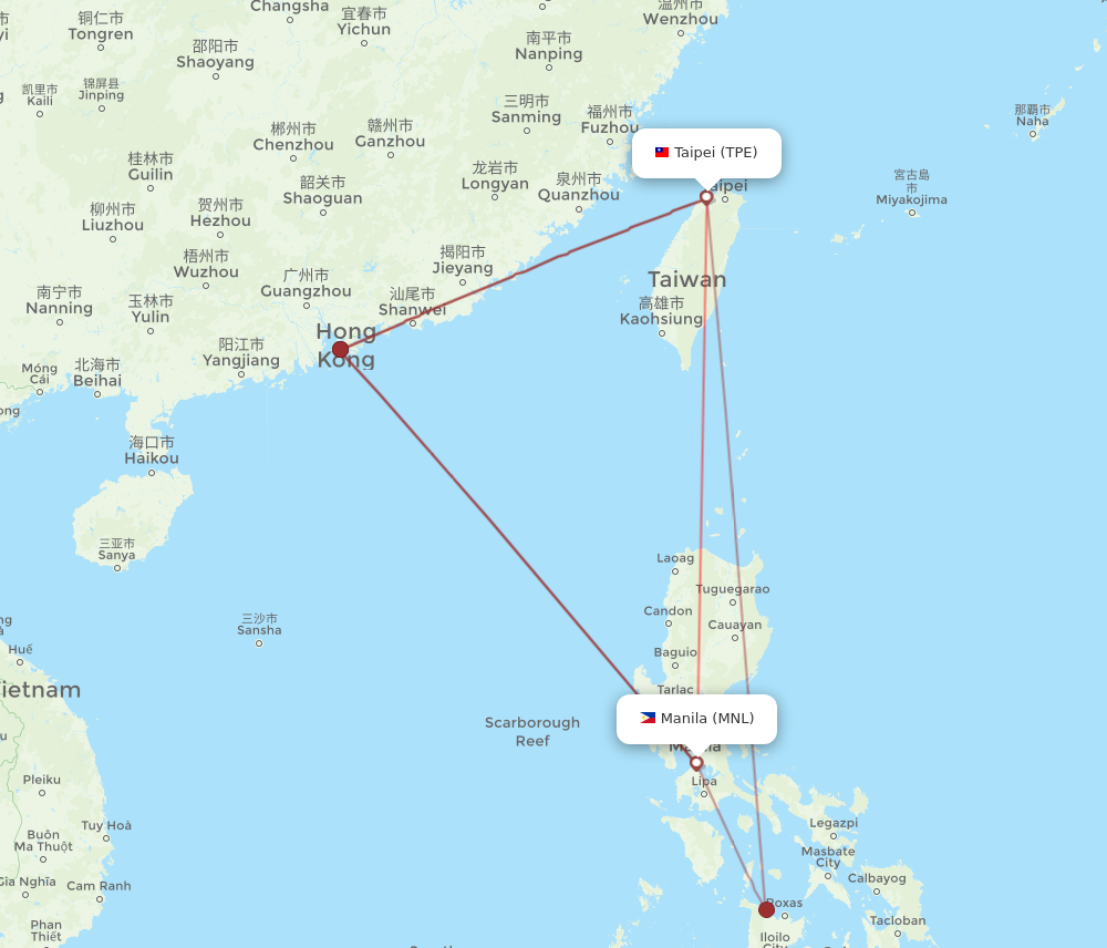 MNL to TPE flights and routes map