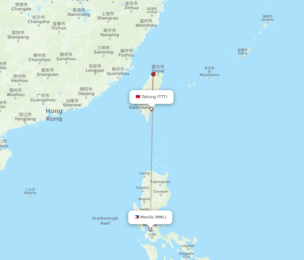 MNL to TTT flights and routes map