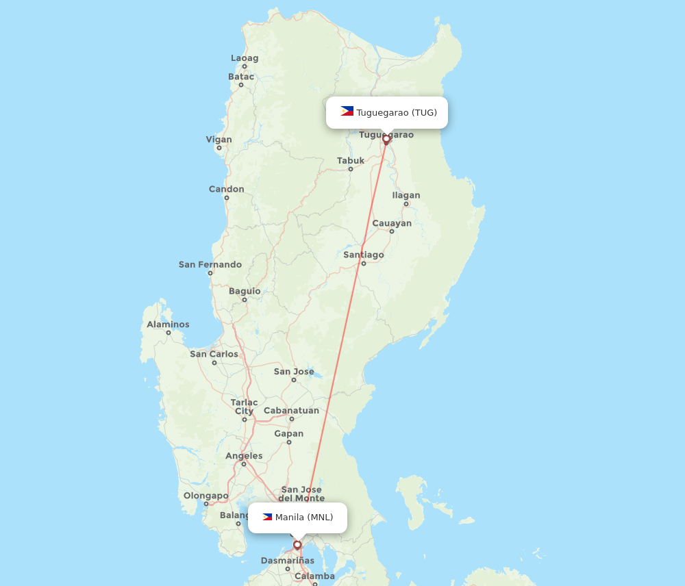 MNL to TUG flights and routes map