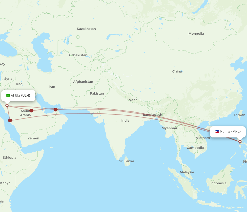 Al Ula - Manila route map and flight paths
