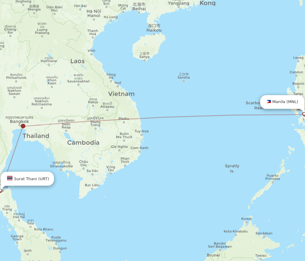 MNL to URT flights and routes map