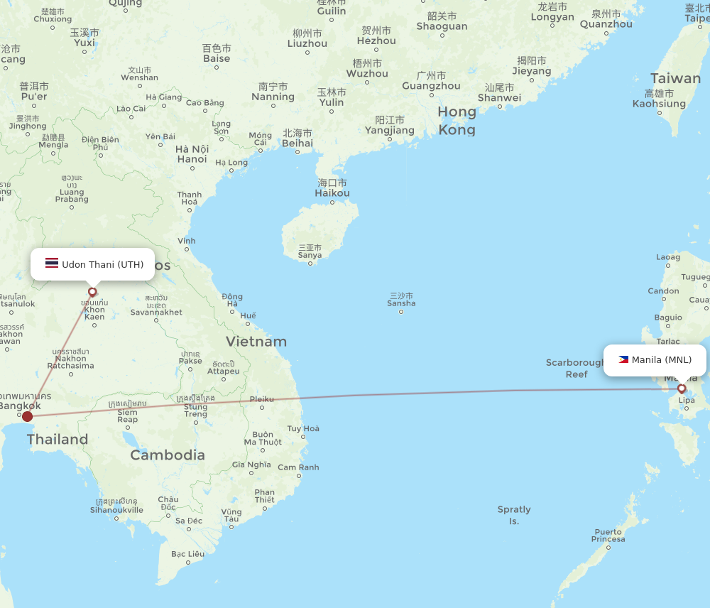 MNL to UTH flights and routes map