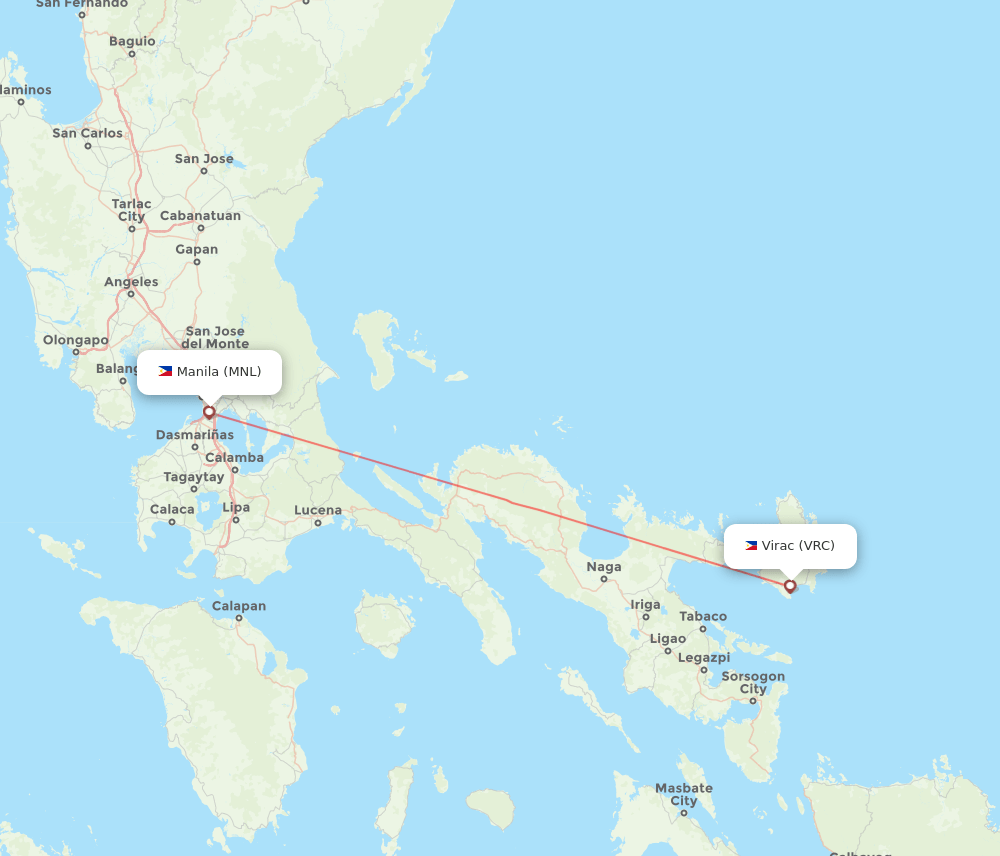 Manila - Virac route map and flight paths