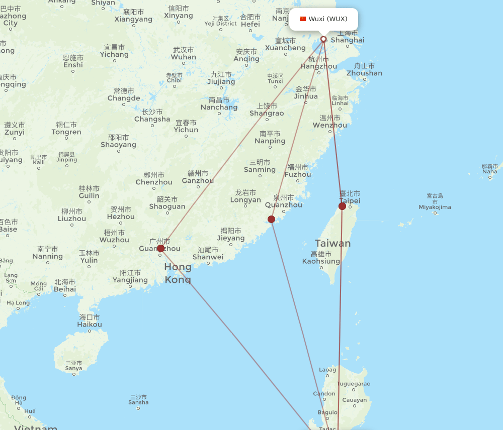 MNL to WUX flights and routes map