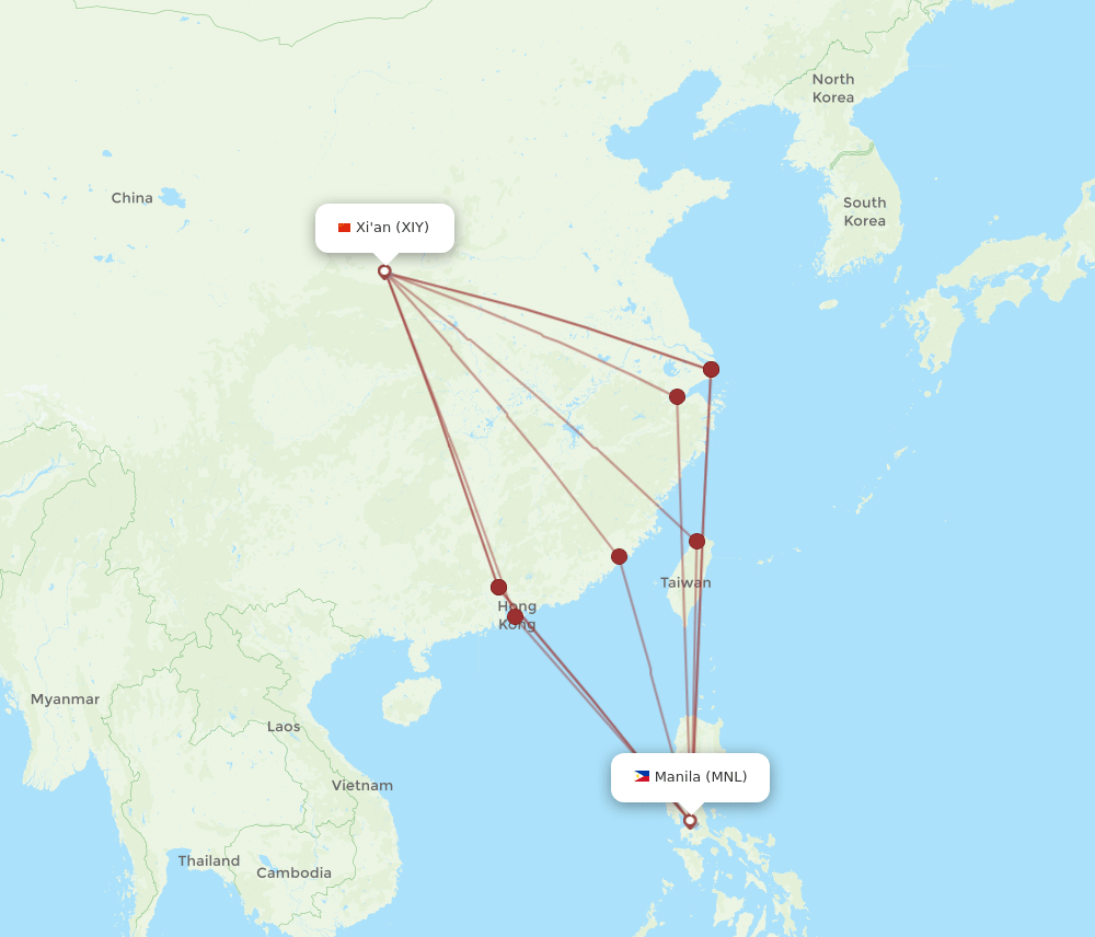 MNL to XIY flights and routes map