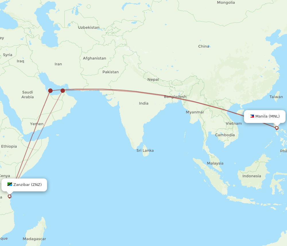 MNL-ZNZ flight routes