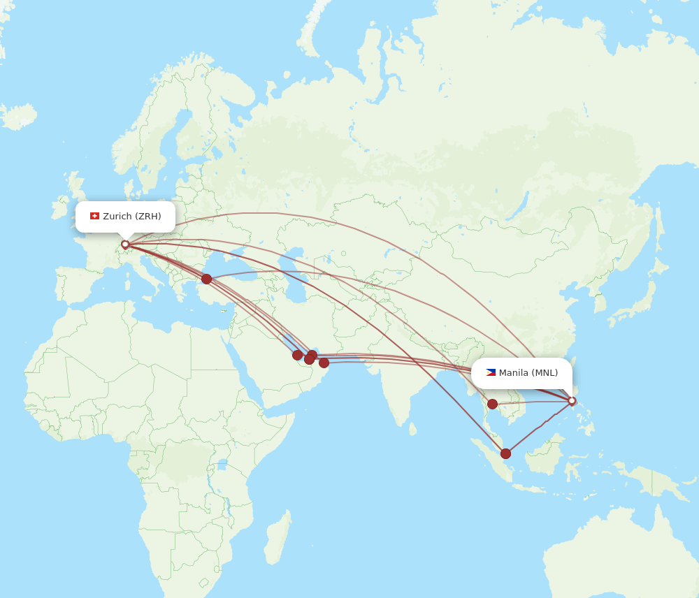 MNL-ZRH flight routes