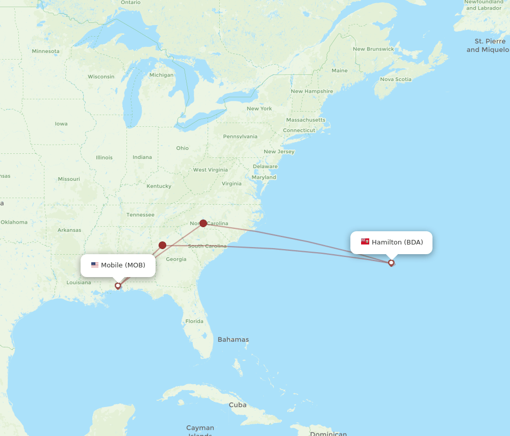 MOB-BDA flight routes