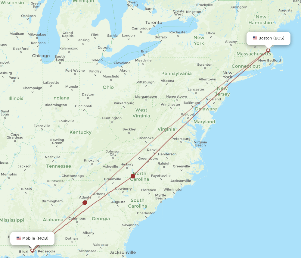 MOB-BOS flight routes