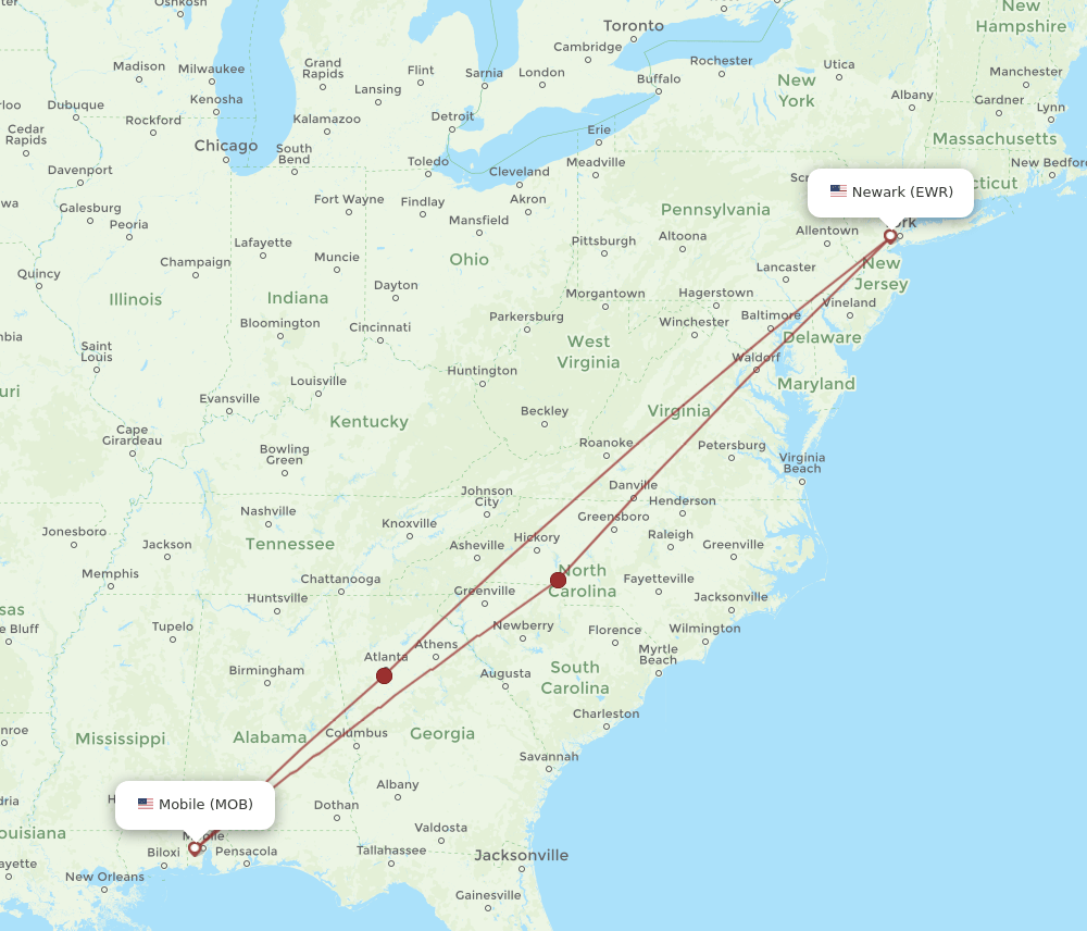MOB-EWR flight routes