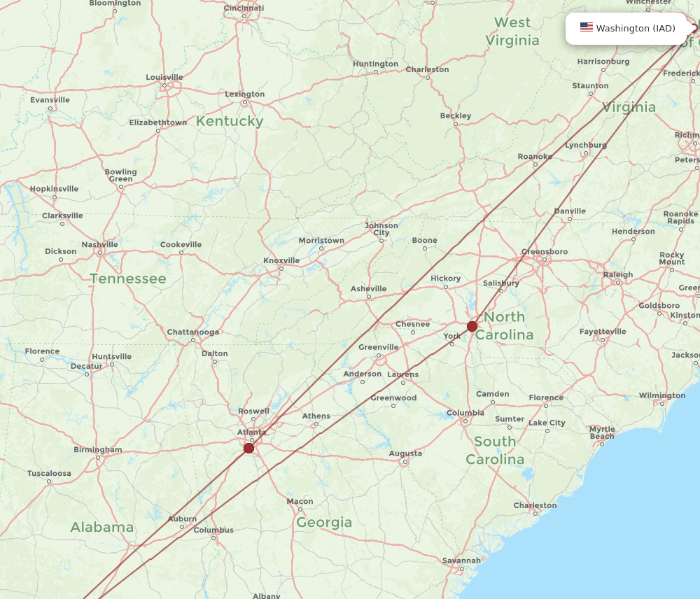 MOB-IAD flight routes