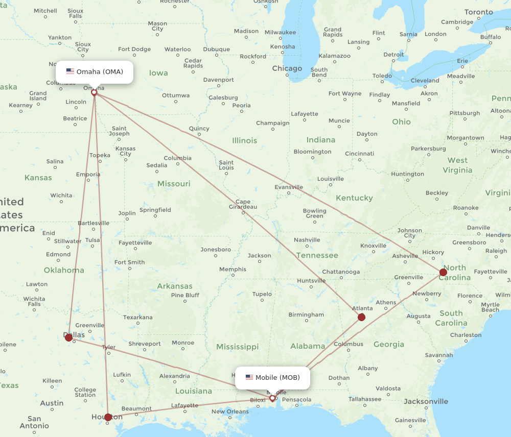 MOB to OMA flights and routes map